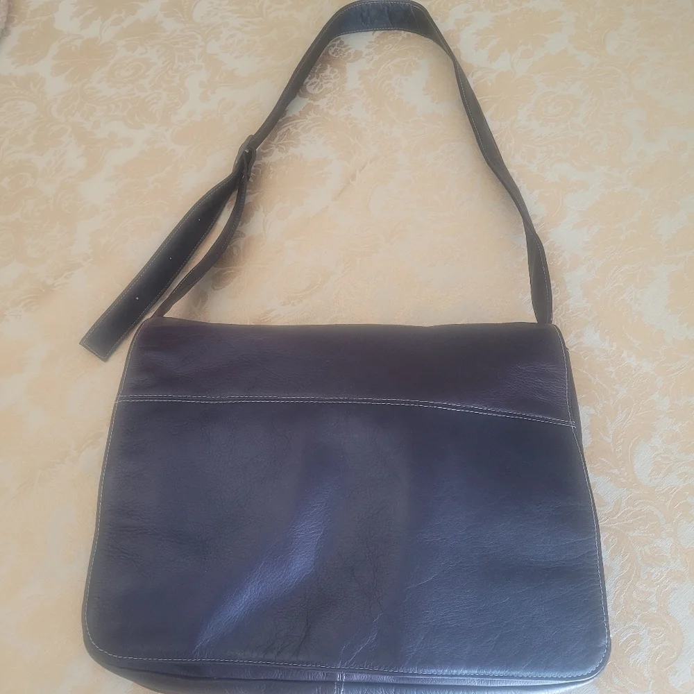 Dark Brown Genuine Leather Messenger Bag Crossbody Large Minimalist